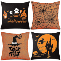 Pikkukuva 1 / 5: 4 kpl Halloween-tyynynpäällistä, oranssi ja musta tyynynpäällinen, Happy Halloween pellavainen sohva