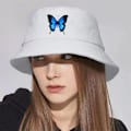 Miniatyrbillede 4 af 5: Hot Sale Harajuku Blå Sommerfugl Spand Hat Unisex Casual Strand Sol Hat Ukraine National Emblem Guld Foldbar Bomuld Panama Hat Blue Butterfly 01