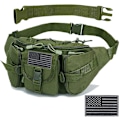 Miniatyrbild 1 av 5: Taktisk Midjeväsk - Militär Midjeväska Utility Hip Bags Bälte Bumbag För Utomhus Camping Cykling Vandring Med U.s Patch Och Förlängningsrem (1 Pack Grön