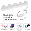 Miniatyrbilde 2 av 5: LED-speillampe - 5 LED-pærer - Hollywood-stil - Sminkelampe - Dimbar - USB