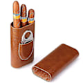 Miniatyrbillede 1 af 5: 3-finger Humidor Læder Cedar Foret Cigar Humidor Sølv Cigar Cutterbejoey