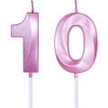 Pikkukuva 1 / 5: Vaaleanpunaiset 10. syntymäpäiväkynttilät kakkuihin, numero 10 glitterkynttiläkakun koriste juhliin, vuosipäivään, häihin ja juhlallisuuksiin
