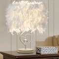 Miniatyrbilde 1 av 5: Hvit fjær bordlampe nattlampe nattbordlampe