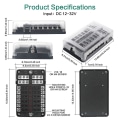 Pikkukuva 2 / 5: 12-tie fuse box, 12v fuse holder, Ato 32v 100a with 12 LED indicator lights, waterproof protective cover, fuse box with 24 car blade fuse for car auto