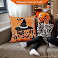 Miniatyrbillede 5 af 5: Happy Halloween pudebetræk sæt 18x18 stykker linned pudebetræk græskar heks slot trick or treat juledekoration til sofa soveværelse bil sengetøj