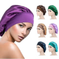 Miniatyrbillede 2 af 5: Mode Shower Caps Elastisk Satin Bonnet Sovehat Kvinder Silke Nathætte Bred