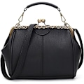 Miniatyrbillede 1 af 5: Retro hul håndtaske til kvinder Læder skuldertaske Aften clutch taske Kys lås lukning Crossbody taske Pung