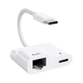 Pikkukuva 1 / 5: USB-C - Ethernet-sovitin, USB Type-C - RJ45 Gigabit Ethernet LAN -sovitin 60 W:n laturilla, sopii /p