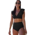 Miniatyrbillede 2 af 5: Ruffle High Waist Bikini med To Stykker til Kvinder - Push Up - Tropisk Print