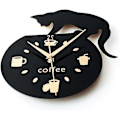 Miniatyrbillede 3 af 3: Vægklokke i tegnestil med klatrende kat, kaffekop og \"kaffe\"-skrift