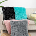 Miniatyrbillede 3 af 5: Et sæt med 2 pudebetræk 18x18, sort fluffy pudebetræk, luksuriøst kunstpels firkantet sofa pudebetræk, sofa, stue, soveværelse, uden pudebetræk