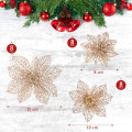 Miniatyrbilde 2 av 3: Kunstig juleblomst, 24 stk glitterblomsterpynt til juletre, juledekorativt objekt 3 størrelser 8/10/15CM-Champagnefarge