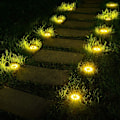 Miniatyrbillede 3 af 5: Solcelled Jordlys, 8 LED Solcelledrevne Disklys Udendørs Vandtæt Landskabspleje Belysning  (8, Varm Hvid)