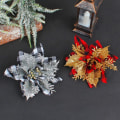 Miniatyrbilde 3 av 5: 20 stk 4,7\" kunstige blomster Farmhouse sort og hvit rutete kunstige blomster julepynt glitter kunstig julestjerne - sort hvit