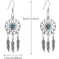 Miniatyrbilde 2 av 5: Kvinne Retro Sølv BOHO Stil Metall Dangle Drop Øredobber Drømmefanger Statement Fjær Dangle Dusker Turkis Øredobber for Kvinner Jenter