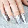 Miniatyrbilde 5 av 5: Ekstra lange falske negler med 3D klar bling sløyfe design 30 stk glitter akryl ballerina falske neglspisser (sølv)