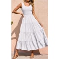 Miniatyrbilde 2 av 5: Kvinners 2023 Casual Loose Plain Maxi Sundress Smocked Tank Kjole Ermeløs Sommer Strand Lagdelt Lange Kjoler