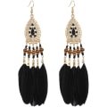 Miniatyrbillede 1 af 5: Bohemian fjer lange øreringe Boho Chic Dangle øreringe eksotisk stil kvast håndlavede super lette fjer fisk krog øreringe til piger kvinder