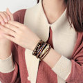 Miniatyrbild 3 av 5: Heyone Dam Läder Manschett Armband Fjäder Multi Strand Armband Wrap Armband Turkos Boho Armband Flätad Läder