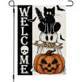 Pikkukuva 1 / 5: Halloween-aaveinen kissan Boo-puutarhalippu 12x18 tuumaa Pieni kaksisivuinen pellavamainen Tervetuloa Kausiloma Piha Ulkona