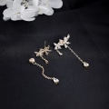 Miniatyrbilde 5 av 5: 925 Sterling Sølv CZ Blomster Wrap Øredobber Dangle Kjede for Kvinner Jenter Elegant Dangling Øredobber