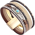 Miniatyrbild 2 av 5: Heyone Dam Läder Manschett Armband Fjäder Multi Strand Armband Wrap Armband Turkos Boho Armband Flätad Läder