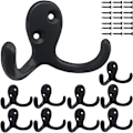 Miniatyrbillede 1 af 5: Kågekroge Hardware, 10 stk. vægkroge Heavy Duty kroge til ophængning af frakker Ingen rust Dobbelt kågekrog vægmonteret til nøgle, håndklæde (sort)