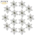 Miniatyrbild 2 av 5: Julstjärna blommor 30 st glitter julstjärna julgransprydnader konstgjorda blommor för julgran 5,12 tum-silver