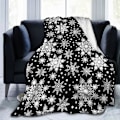 Miniatyrbillede 1 af 5: Vinter Snefnug Sort Cover Tæppe Super Blødt Varmt Fire Sæsoner Juledekoration Uldtæppe Til Seng Stol Bil Sofa Soveværelse 152,4 cm X 127,7 cm