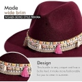 Miniatyrbillede 3 af 5: Damefilt Fedora Hat Bredskygget Panama Hatte med Kvast