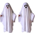 Miniatyrbilde 3 av 5: Spøkelseskostyme Unisex Barn og Voksen Halloween Fancy Cosplay Gutt Hvit Boo Spøkelseskappe Barn Skummel Knask eller Knep (Grimace) M(94CM)