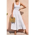 Miniatyrbilde 4 av 5: Kvinners 2023 Casual Loose Plain Maxi Sundress Smocked Tank Kjole Ermeløs Sommer Strand Lagdelt Lange Kjoler