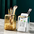 Miniatyrbillede 5 af 5: 2-delt makeupbørsteholder-arrangør, akryl guld makeupbørsteholderbeholder til badeværelsesbordplader, børsteholder makeupkopper