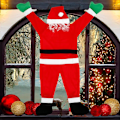 Miniatyrbild 4 av 5: Hängande tomte från taket, juldekorationer utomhus klättrande tomte tomtedräkt utomhus juldekorationer julgårdsornament f