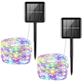 Miniatyrbillede 1 af 5: Opgraderede solcellelyskæder, Mini 100 LED kobbertrådslys, fe-lys, indendørs udendørs vandtætte soldekorationer (flerfarvet - pakke med 2)