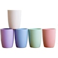 Miniatyrbild 1 av 5: Ekologisk återanvändbar mugg för vuxna (12oz), vetehalm biologiskt nedbrytbar hälsomugg set om 5 - Flerfärgad, diskmaskinssäker - Beige