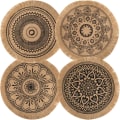 Miniatyrbilde 1 av 5: Set med 4 Boho vevde runde plassmatter Håndlagde bordmatter Vevd jute duskmatte RetroTable Decor Frynser Bomull Kaffe(Dusk Mix B)