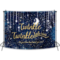 Pikkukuva 5 / 5: Twinkle Twinkle Little Star Taustakangas Yötaivaan Kiiltävä Tähti ja Kuu Galaksin Avaruus Valokuvaustaustaksi Glitter Tähti Lasten Syntymäpäivä 7x5FT