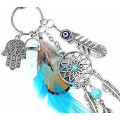 Miniatyrbillede 4 af 5: Dremisland Nøglering Nøglering Naturlig Opal Sten Dreamcatcher Nøglering Mode Sølv Boho Ornament Fjer Nøglering