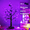 Miniatyrbillede 2 af 5: Halloween-træ, sort uhyggeligt træ med 24 lilla LED-lys og 10 flagermus-pynt, batteridrevet 18 tommer oplyst Halloween Bonsai-træ