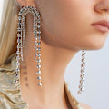 Miniatyrbillede 1 af 2: Heyone Dame Brud Bryllup Boho Statement Store Lange Rhinestones Elegante Øreringe Sølv Kvast Fuld Rhinestones Lang Kæde Dråbe