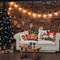 Miniatyrbilde 2 av 5: Juleputetrekk 45x45cm, 4-pak juledekorativ sofa i bomull og lin juleputetrekk til sofa seng stol hage-julefarge