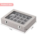 Miniatyrbillede 2 af 5: Ørestik Smykkeæske 24 Gitter Fløjl Smykkebakke til Skuffer Glas Klart Låg Vitrine Display Opbevaring Ringbakker Ørestikholder Organizer Etui (Grå)