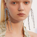 Miniatyrbillede 2 af 2: Heyone Dame Brud Bryllup Boho Statement Store Lange Rhinestones Elegante Øreringe Sølv Kvast Fuld Rhinestones Lang Kæde Dråbe