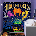 Miniatyrbillede 2 af 5: Halloween bruseforhængssæt vandtæt stof-72\" x 72\", Hocus Pocus-indretning til badeværelse Halloween badeværelse indendørs dekorationer