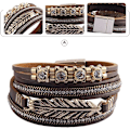Miniatyrbild 3 av 5: Heyone Dam Läder Manschett Armband Fjäder Multi Strand Armband Wrap Armband Turkos Boho Armband Flätad Läder