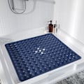 Miniatyrbillede 4 af 5: Brusebadekar måtte skridsikker, 21x21 tommer, blød firkantet bademåtte til badekar med sugekopper og drænhuller, gulvmåtter til badeværelse marineblå