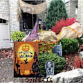 Pikkukuva 5 / 5: Halloween-kurpitsapuutarhalippu Onnellinen Halloween-puutarhakoristeet 12 * 18 Kaksisuuntainen juuttipystysuora lepakkolinna (Halloween-kurpitsa-4)