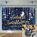 Pikkukuva 1 / 5: Twinkle Twinkle Little Star Taustakangas Yötaivaan Kiiltävä Tähti ja Kuu Galaksin Avaruus Valokuvaustaustaksi Glitter Tähti Lasten Syntymäpäivä 7x5FT