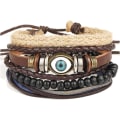 Miniatyrbillede 1 af 5: Heyone 2 stk. sæt multi-lagdelt ondt øje læderarmbånd til mænd flettet reb armbånd beskyttelse smykker